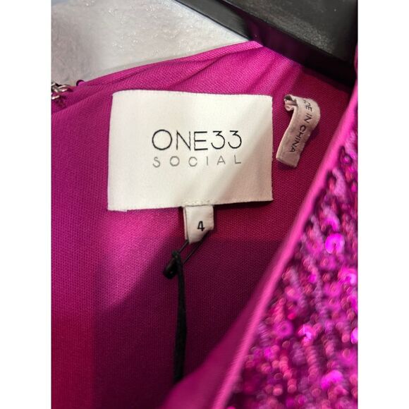 ONE33 Social Magenta Sequin Cocktail Dress Ruffle Detail Party Evening Formal - Picture 5 of 8